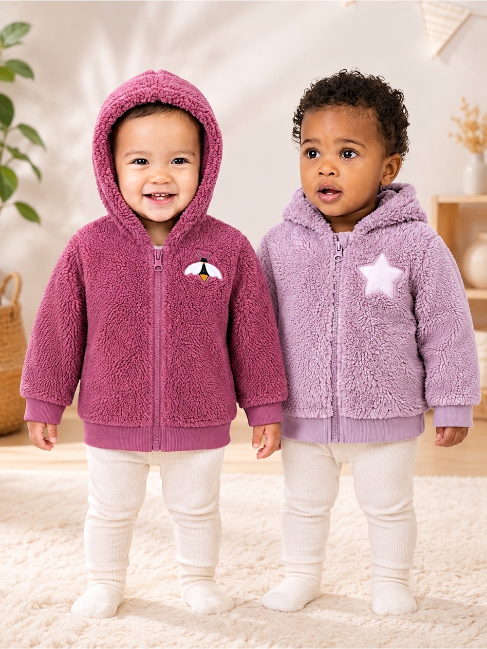 2 Petit Lem Baby Girl Plush Hoodies – Size 18 Months